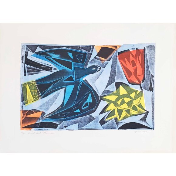 Irving Amen Vintage Mid Century Bird and Flower Wall Art Print 66/200 Signed - Picture 4 of 5